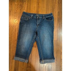 St. John's‎ Bay Cuffed Capri Stretch Jeans Sz 16 Petite Dark Wash Embroidered